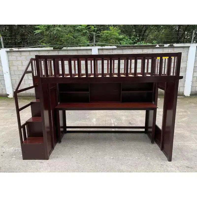 Twin Loft Bed with Movable Desk, Storage Stairs & Shelf – No Box Spring Required