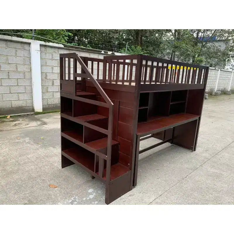 Twin Loft Bed with Movable Desk, Storage Stairs & Shelf – No Box Spring Required