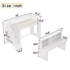 Twin Loft Bed with Movable Desk, Storage Stairs & Shelf – No Box Spring Required