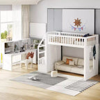 Twin Loft Bed with Movable Desk, Storage Stairs & Shelf – No Box Spring Required