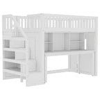 Twin Loft Bed with Movable Desk, Storage Stairs & Shelf – No Box Spring Required