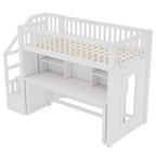 Twin Loft Bed with Movable Desk, Storage Stairs & Shelf – No Box Spring Required