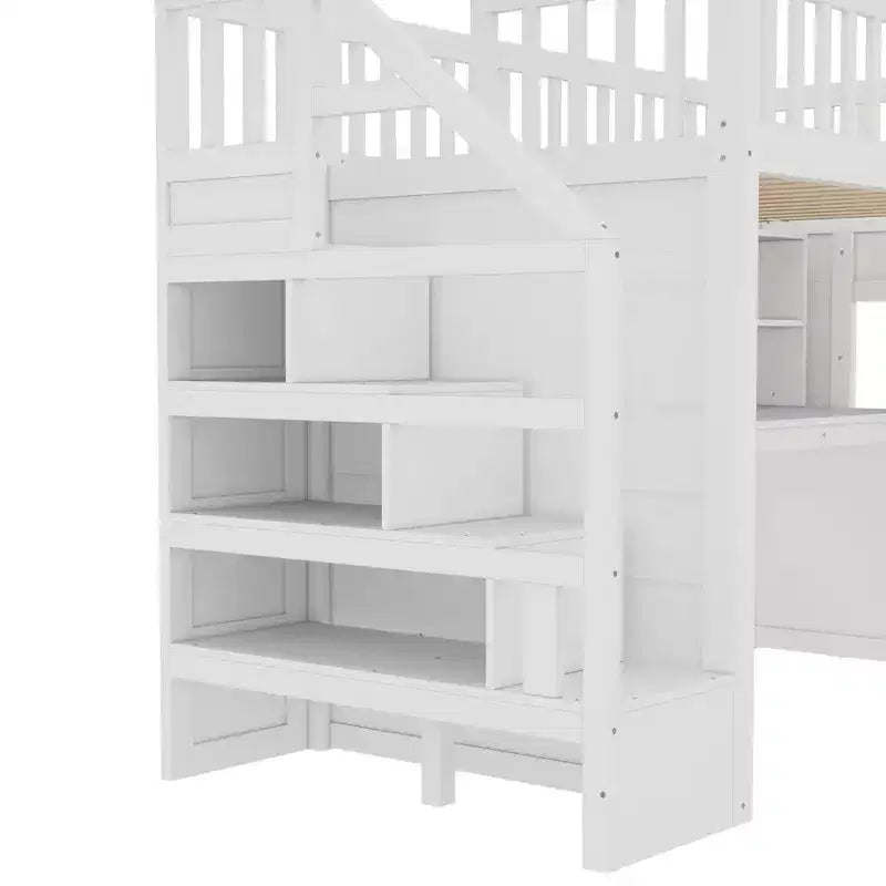 Twin Loft Bed with Movable Desk, Storage Stairs & Shelf – No Box Spring Required