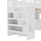 Twin Loft Bed with Movable Desk, Storage Stairs & Shelf – No Box Spring Required