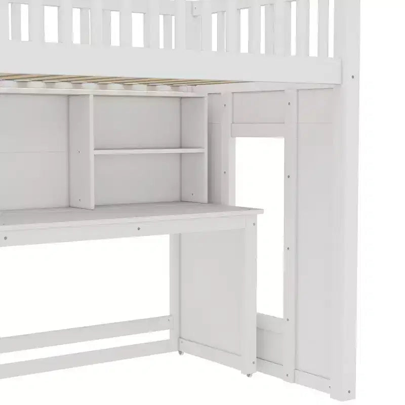 Twin Loft Bed with Movable Desk, Storage Stairs & Shelf – No Box Spring Required