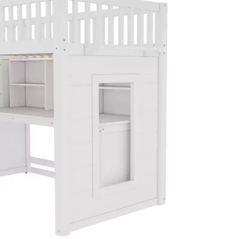 Twin Loft Bed with Movable Desk, Storage Stairs & Shelf – No Box Spring Required