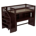 Twin Loft Bed with Movable Desk, Storage Stairs & Shelf – No Box Spring Required