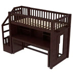 Twin Loft Bed with Movable Desk, Storage Stairs & Shelf – No Box Spring Required