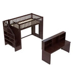 Twin Loft Bed with Movable Desk, Storage Stairs & Shelf – No Box Spring Required