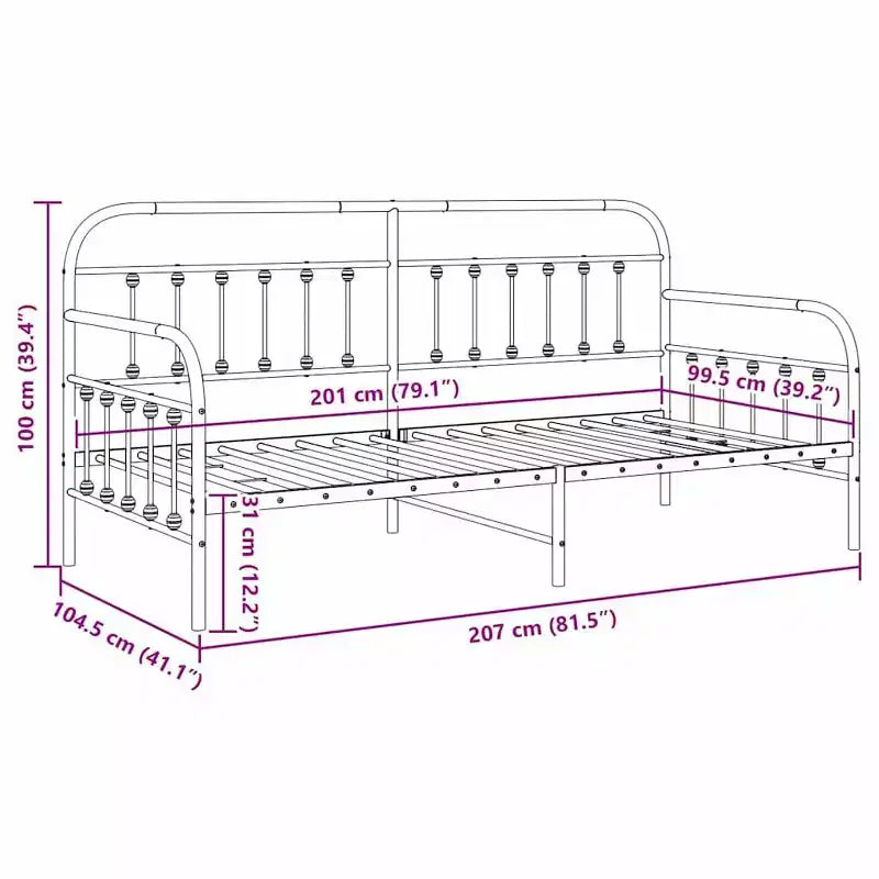 Steel Daybed Frame with Headboard - Black 39.4 x 78.7 without Trundle