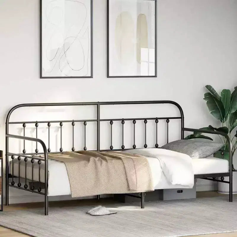 Steel Daybed Frame with Headboard - Black 39.4 x 78.7 without Trundle