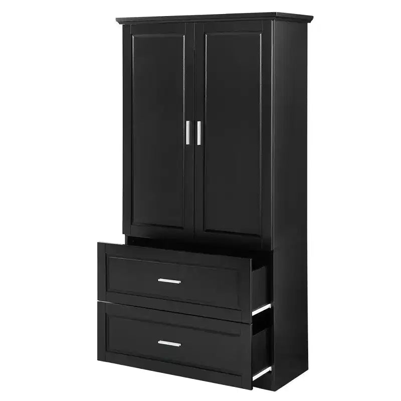 Tall Bathroom Storage Cabinet with 2 Doors, 2 Drawers and Adjustable Shelf, MDF