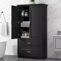 Tall Bathroom Storage Cabinet with 2 Doors, 2 Drawers and Adjustable Shelf, MDF
