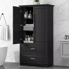 Tall Bathroom Storage Cabinet with 2 Doors, 2 Drawers and Adjustable Shelf, MDF