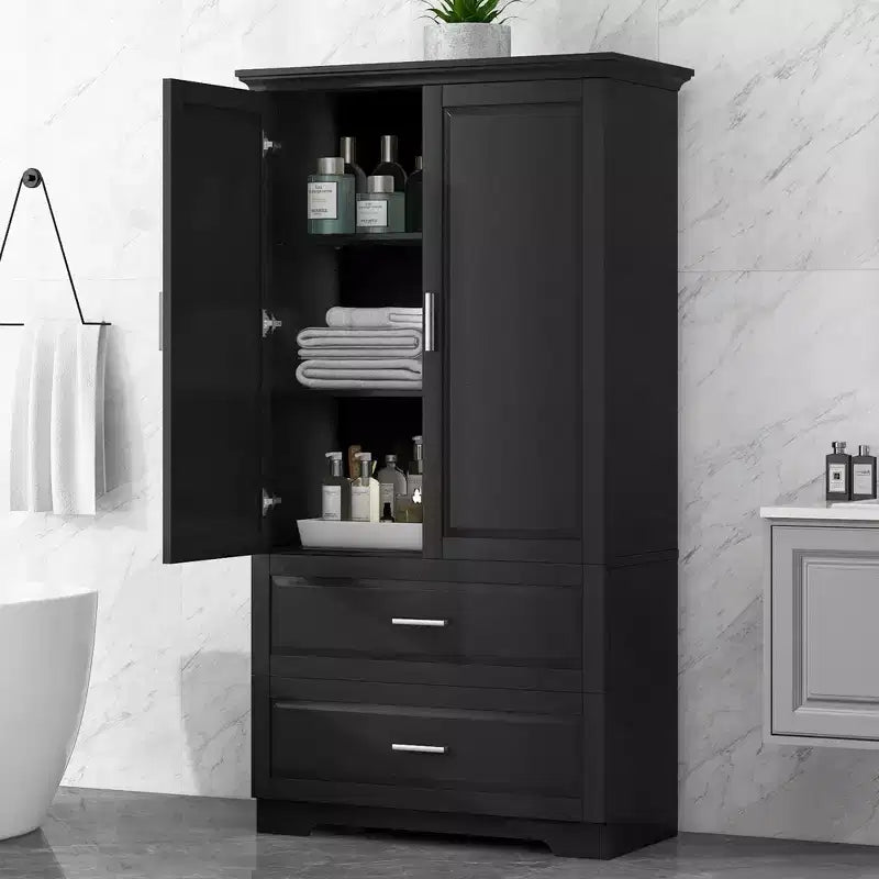 Tall Bathroom Storage Cabinet with 2 Doors, 2 Drawers and Adjustable Shelf, MDF