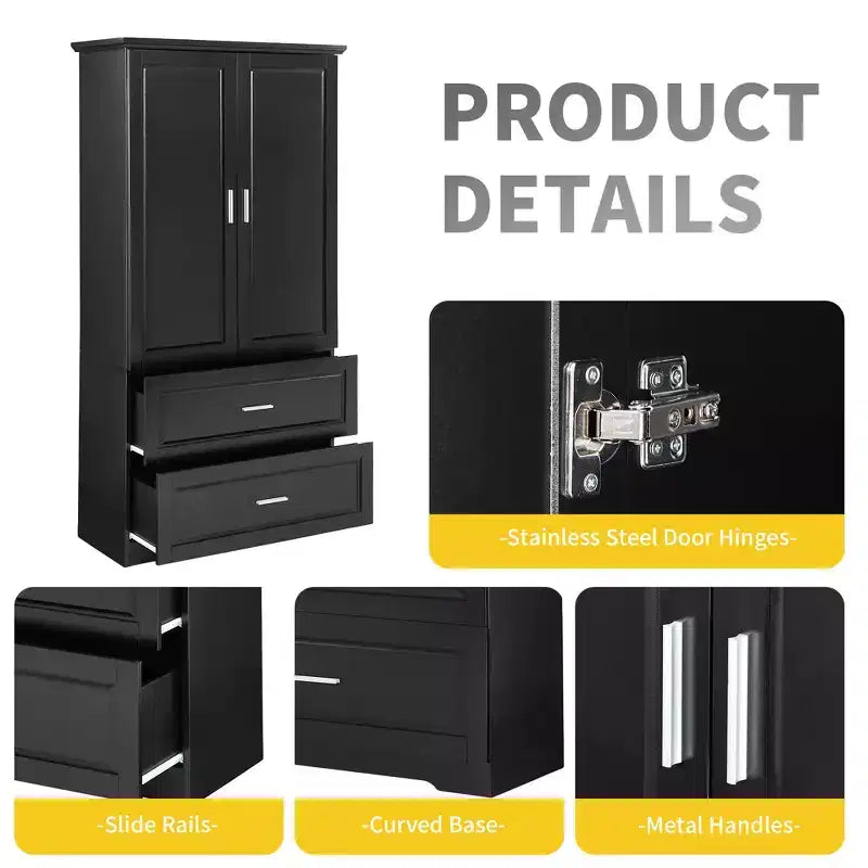 Tall Bathroom Storage Cabinet with 2 Doors, 2 Drawers and Adjustable Shelf, MDF