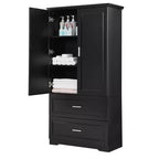 Tall Bathroom Storage Cabinet with 2 Doors, 2 Drawers and Adjustable Shelf, MDF