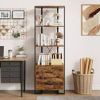 4-Shelf Bookcase with 2 Storage Drawers, 70.9 Inch Tall Open Display Shelf