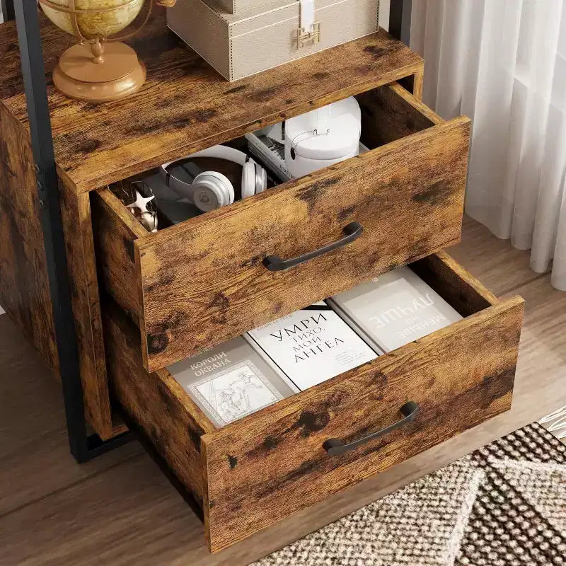 4-Shelf Bookcase with 2 Storage Drawers, 70.9 Inch Tall Open Display Shelf