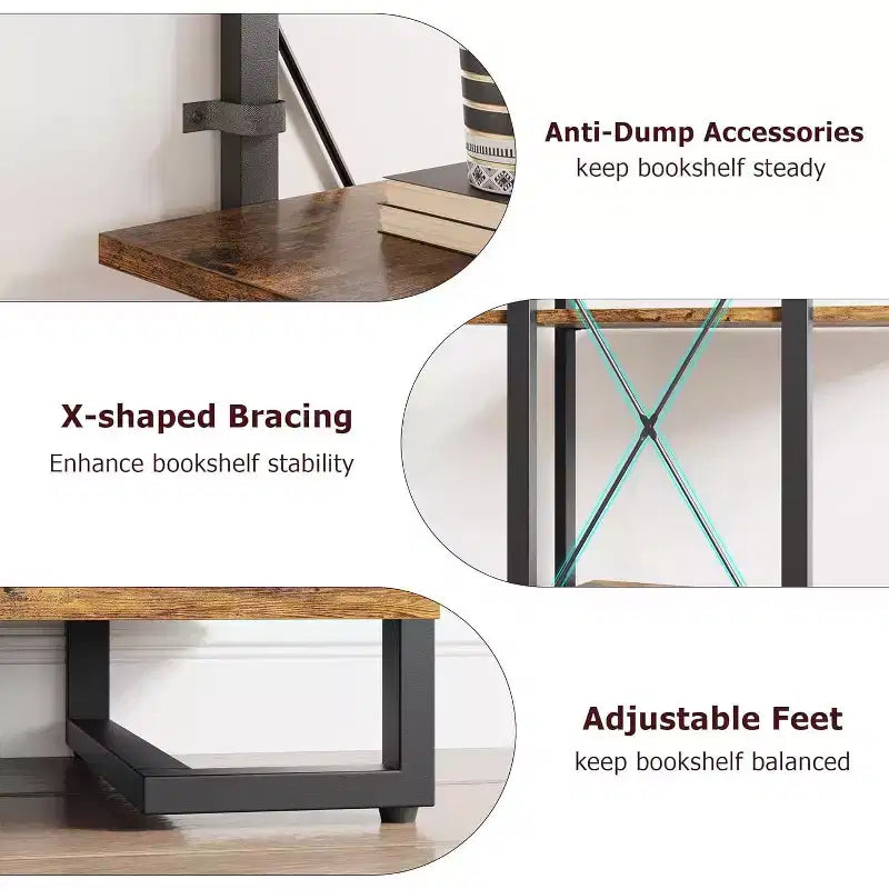 4-Shelf Bookcase with 2 Storage Drawers, 70.9 Inch Tall Open Display Shelf