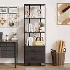 4-Shelf Bookcase with 2 Storage Drawers, 70.9 Inch Tall Open Display Shelf