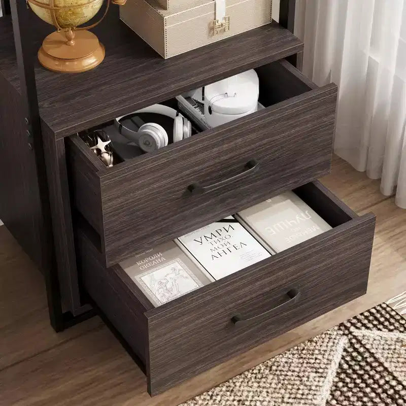 4-Shelf Bookcase with 2 Storage Drawers, 70.9 Inch Tall Open Display Shelf