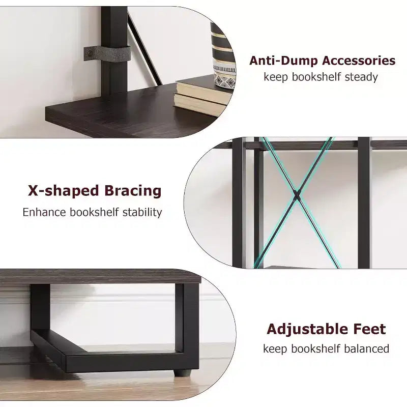 4-Shelf Bookcase with 2 Storage Drawers, 70.9 Inch Tall Open Display Shelf