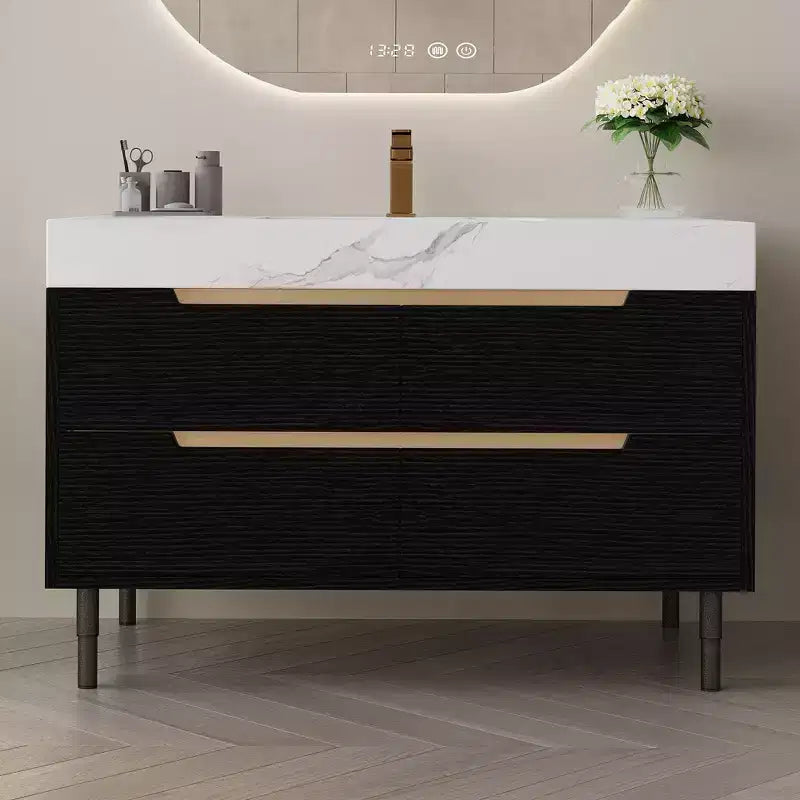 35.4" Bathroom Vanity with Undermount Sink, Sintered Stone Countertop, 4-Drawer Cabinet, Black and White