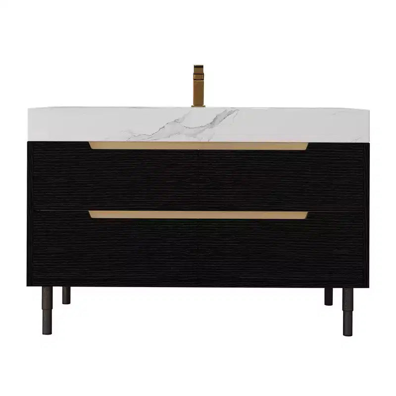 35.4" Bathroom Vanity with Undermount Sink, Sintered Stone Countertop, 4-Drawer Cabinet, Black and White