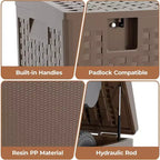 99-Gallon Rattan Pattern Plastic Deck Box with Seat Function – Brown