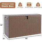 99-Gallon Rattan Pattern Plastic Deck Box with Seat Function – Brown