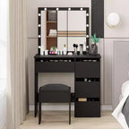 Vanity Bench with Soft Padded Cushion, Makeup Stool, Sturdy Seat for Bedroom and Dressing Room, Black