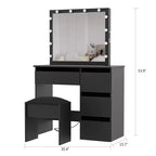 Vanity Bench with Soft Padded Cushion, Makeup Stool, Sturdy Seat for Bedroom and Dressing Room, Black