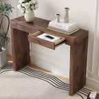 Wood Grain Texture Veneer Console Table with 2 Drawers – Farmhouse Sofa Table for Living Room & Hallway
