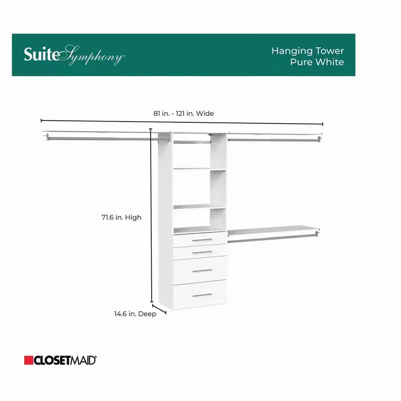 25 in. Hanging Tower with 3 Top Shelves & 4 Modern Drawers Kit