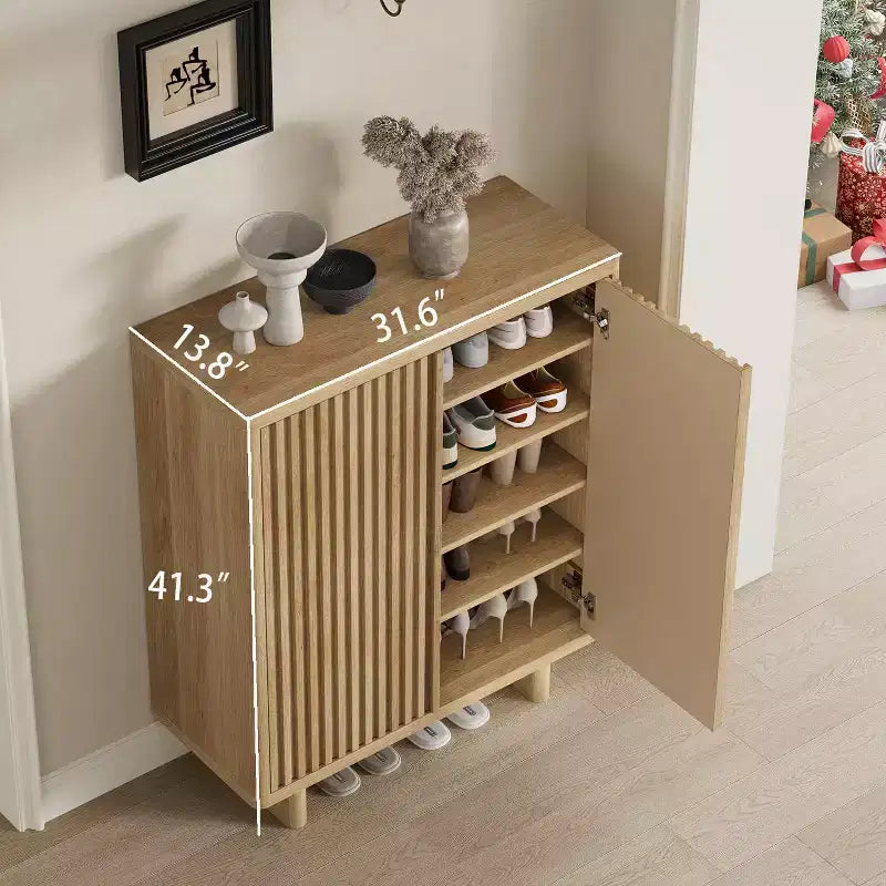 31.6" Shoe Cabinet with Fluted Door, 5-Tier Storage and 4 Adjustable Shelves for Entryway