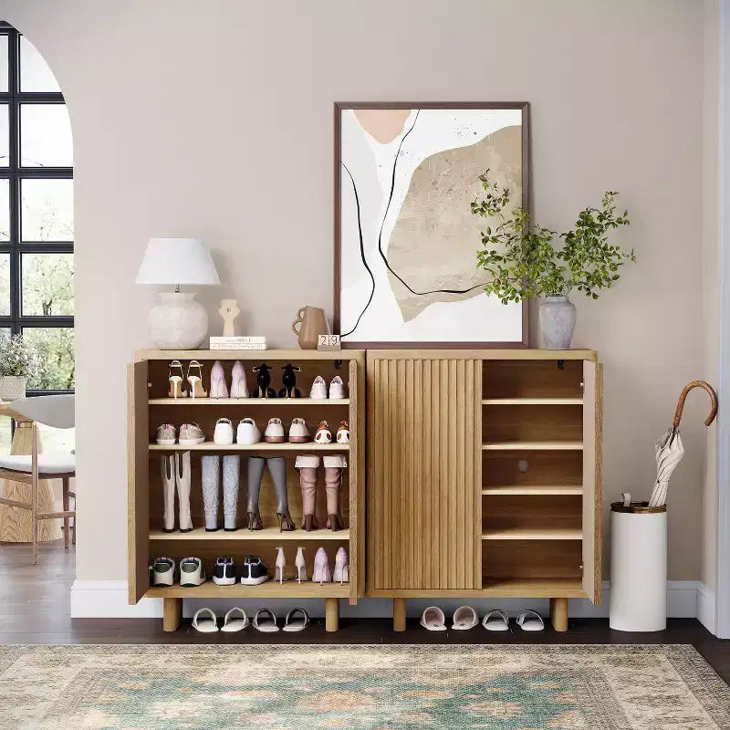 31.6" Shoe Cabinet with Fluted Door, 5-Tier Storage and 4 Adjustable Shelves for Entryway