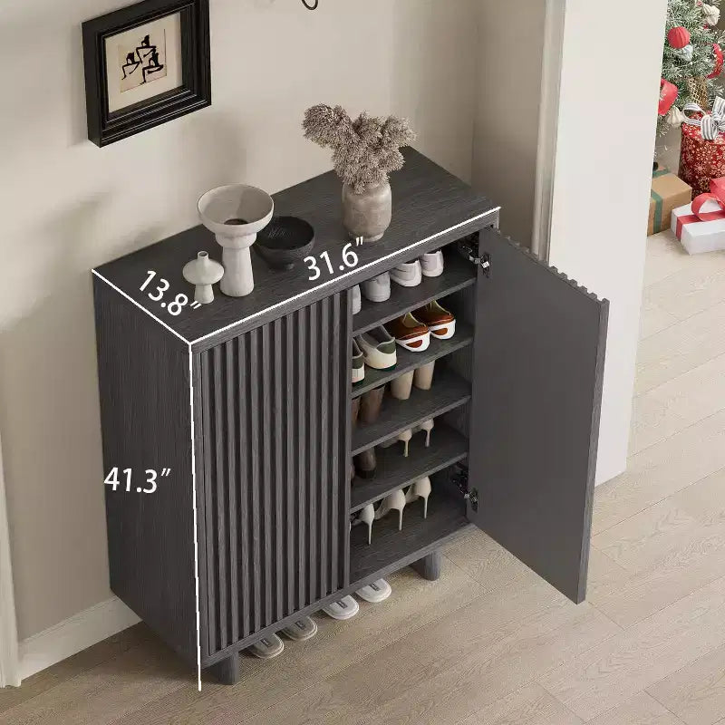 31.6" Shoe Cabinet with Fluted Door, 5-Tier Storage and 4 Adjustable Shelves for Entryway