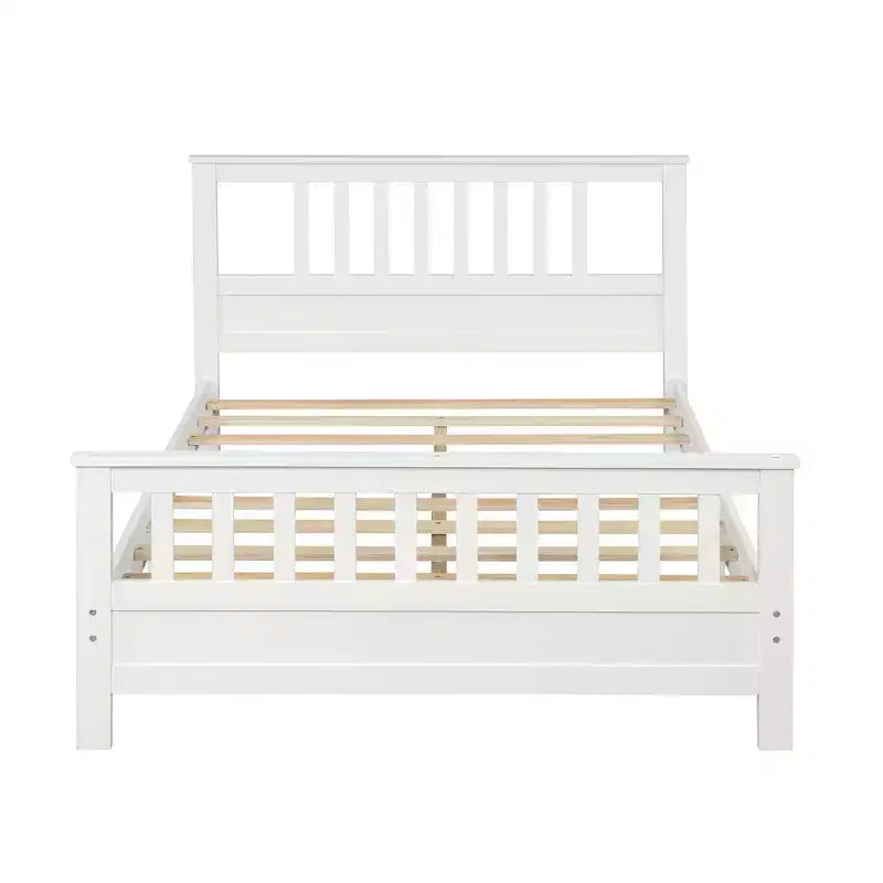 Wood Platform Bed with Headboard and Footboard, White