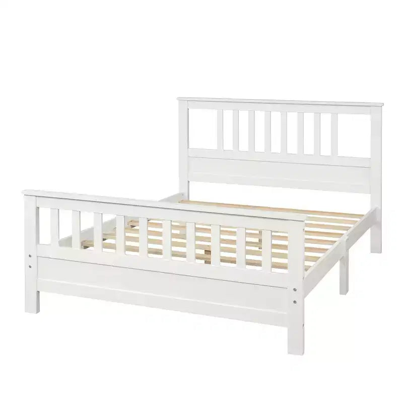 Wood Platform Bed with Headboard and Footboard, White