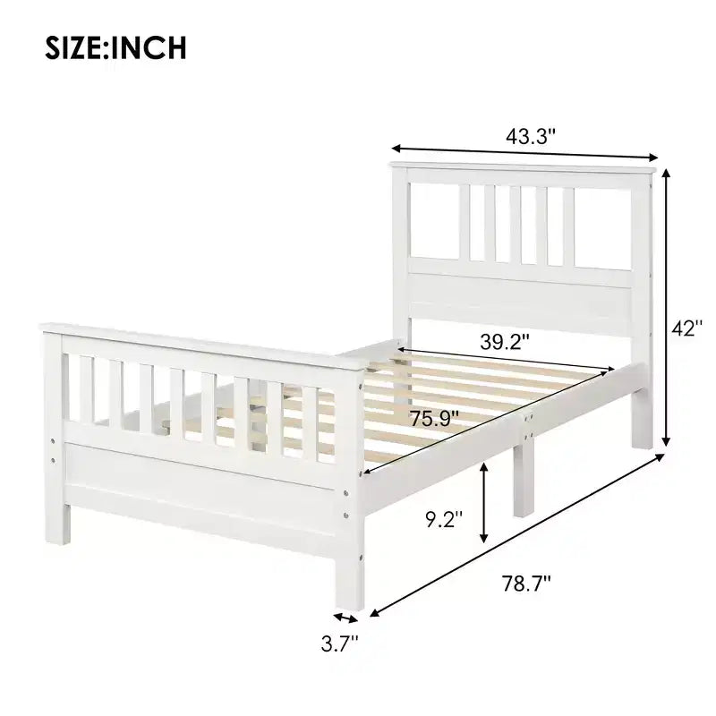 Wood Platform Bed with Headboard and Footboard, White