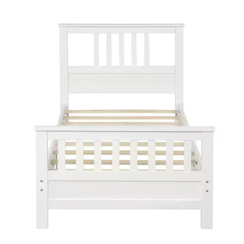 Wood Platform Bed with Headboard and Footboard, White