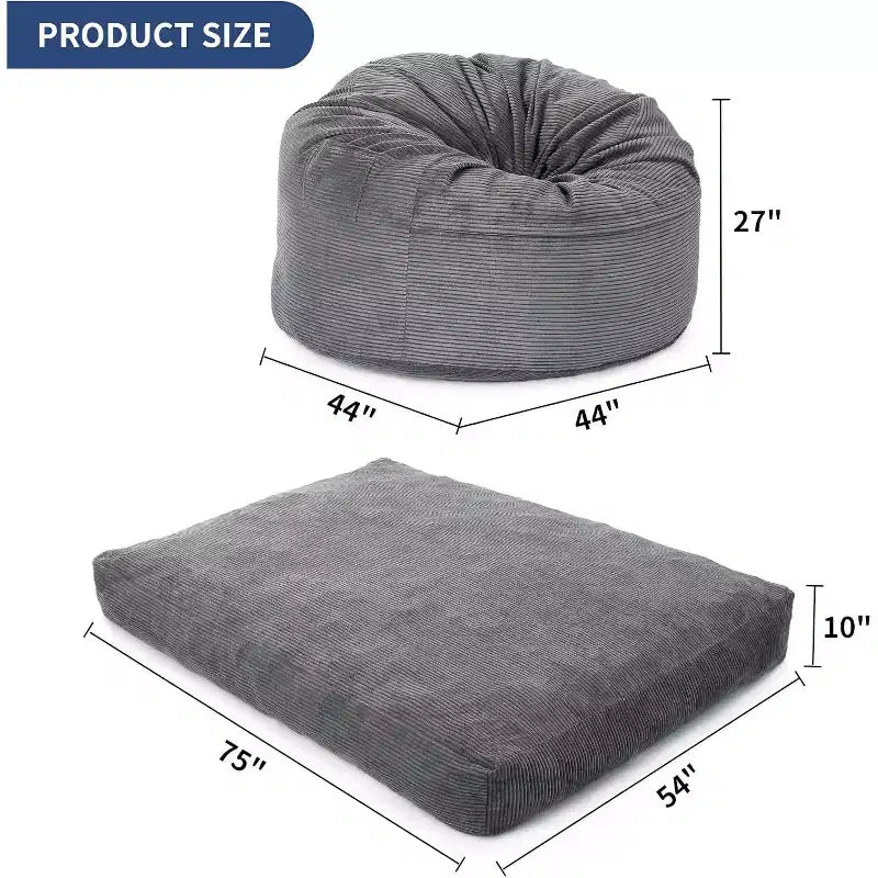 Convertible Bean Bag Chair with Washable Corduroy Cover