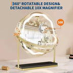 Magnifying Makeup Mirror with Adjustable Light Settings, 360° Swivel, Metal Base & Tray, Touch Control