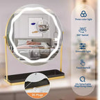 Magnifying Makeup Mirror with Adjustable Light Settings, 360° Swivel, Metal Base & Tray, Touch Control