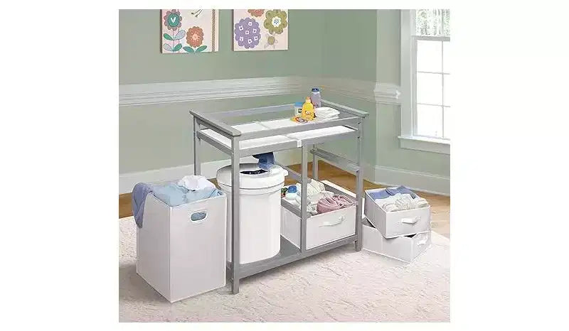 Nursery Changing Table with Three Storage Baskets and Large Hamper