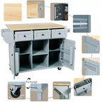 53.1 Inch Rolling Kitchen Island with Drop Leaf, Storage Cabinet and 3 Drawers
