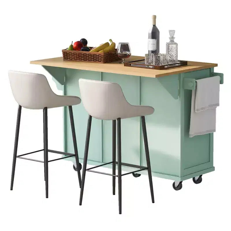 53.1 Inch Rolling Kitchen Island with Drop Leaf, Storage Cabinet and 3 Drawers