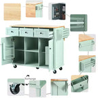 53.1 Inch Rolling Kitchen Island with Drop Leaf, Storage Cabinet and 3 Drawers