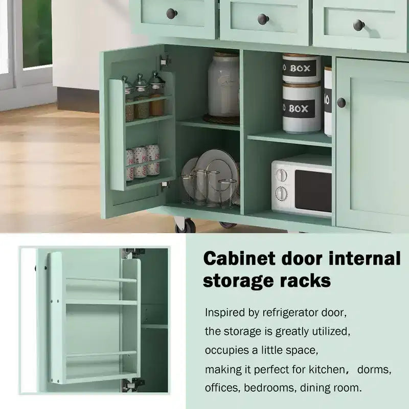 53.1 Inch Rolling Kitchen Island with Drop Leaf, Storage Cabinet and 3 Drawers